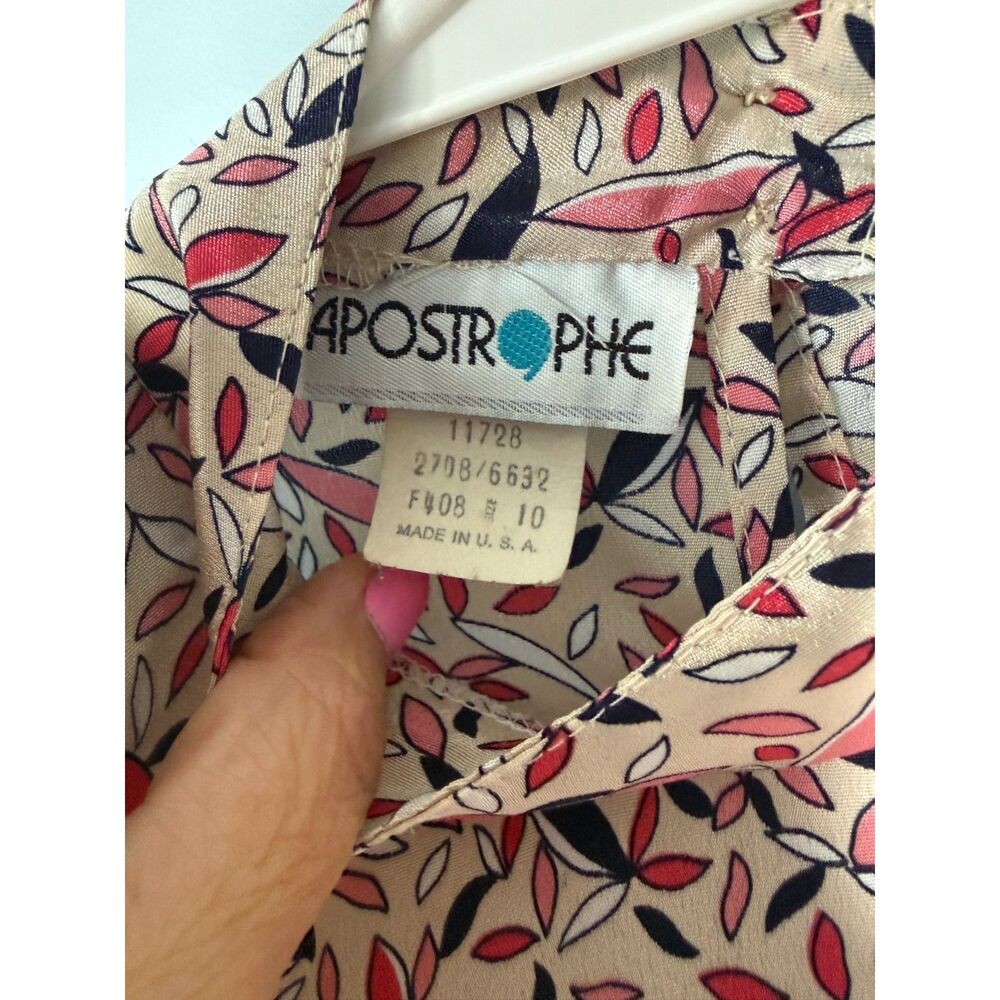 Vintage Apostrophe 2-Piece Blouse & Skirt Set Leaf Print Mock Neck Midi - Size 1